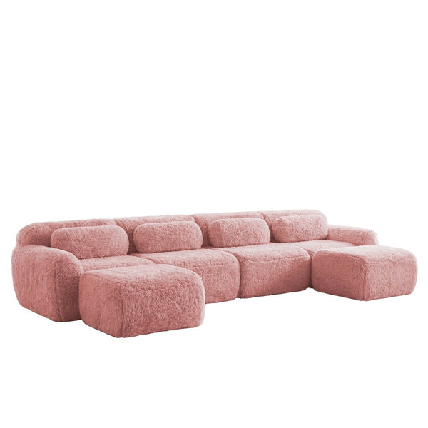 English Elm U-shaped Modular Sectional Sofa with Plush Fabric and High Resilience Foam for Living Rooms Pink W714S01564