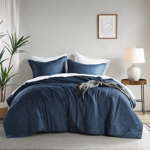 JLA Home Comfort Spaces - Chambray Lightweight Microfiber Comforter Set — Breathable Chambray-Print Cozy All-Season Luxury Navy AM10-0067