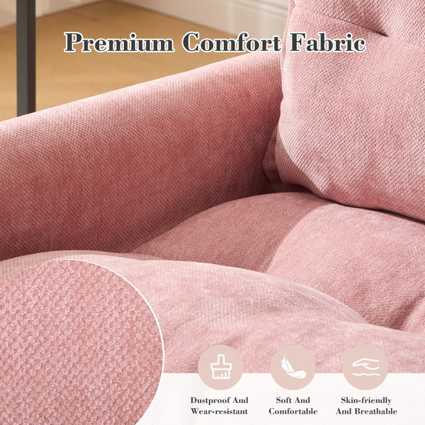 English Elm UNITED Swivel Barrel Chair with Chenille Upholstery, 360° Smooth Rotation, Padded Arm Comfort and Side Pockets for Living Room Relaxation Pink W1568P290091