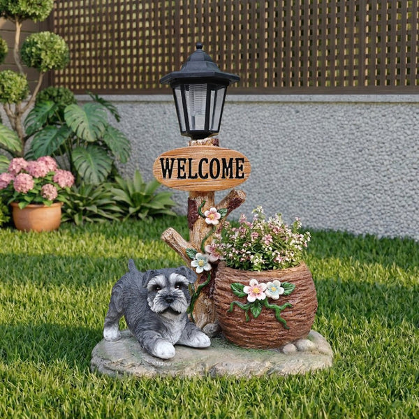 English Elm Schnauzer Solar Led Resin Planter Statue Outdoor Garden Accent for Patio Decor W5398P464236