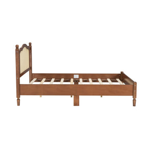 English Elm Queen Arched Rattan Headboard Platform Bed Matte Pine Frame No Box Spring Needed Walnut N733P180013D