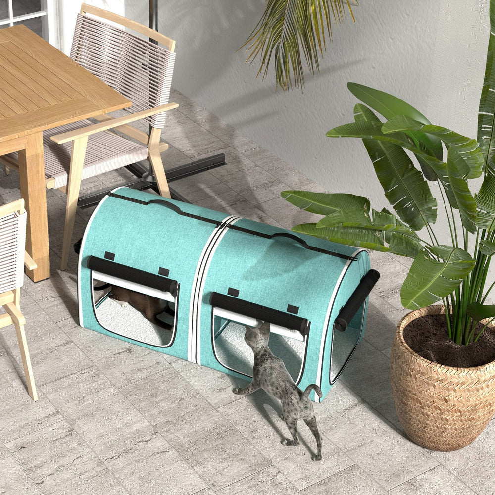 English Elm PawHut 39" Soft-Sided Double Cat Carrier with Divider, Foldable Travel Crate, Cushions & Storage Bag W2225P249937