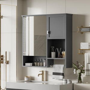 English Elm 29'' Wall Mounted Bathroom Cabinet with Mirror Towel Bar and Adjustable Shelving N710P209440E