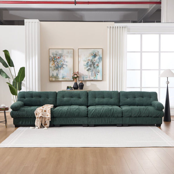 English Elm Modular Cloud Sectional Sofa Flannelette Upholstered Deep Seat with Plush Round Armrests Green W2120S00043