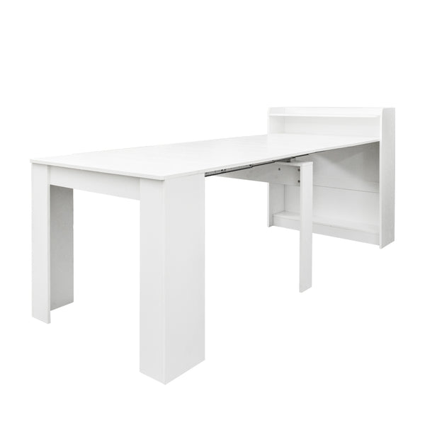 English Elm Modern Extendable Dining Table with Hidden Storage and Sleek Melamine Finish for Small Spaces, Durable Design White W331P191550