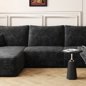 English Elm Y119-1S-BLACK plush corduroy single seater sofa sleeper with chaise lounge — no assembly, cloud comfort Antique Black W2824P239915