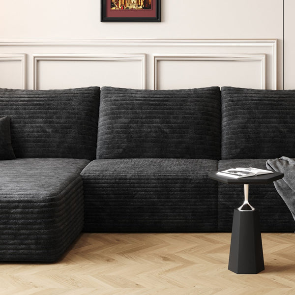 English Elm Y119-1S-BLACK plush corduroy single seater sofa sleeper with chaise lounge — no assembly, cloud comfort Antique Black W2824P239915