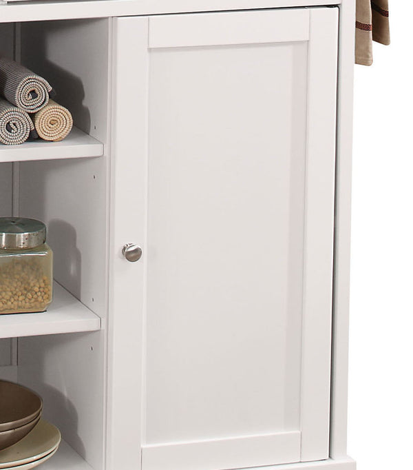 English Elm Tullarick Natural Wooden Top Kitchen Cart with White Finish, Locking Casters, 2 Doors, 2 Drawers, Spice Rack B2726P272328
