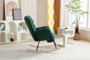 English Elm 067-teddy Fabric High Back Nursery Rocking Chair with Adjustable Footrest and Storage Pocket Green W527P420896