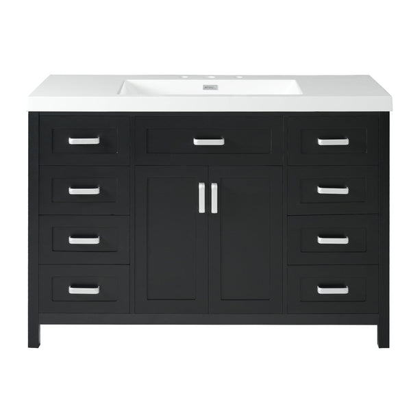 English Elm Christopher Knight Home® - 48" Bathroom Vanity with Sink Combo | 2 Doors 8 Soft-Close Drawers, Resin Top, Pine Legs Black N759S337621B