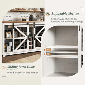 English Elm Coffee Bar Cabinet with Sliding Barn Doors Wine Rack and Led Lighting Farmhouse Style T3971P397429