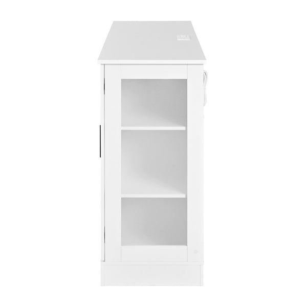 English Elm U-style Modern Buffet Sideboard with Acrylic Doors Power Outlet and Adjustable Storage White N711P437648K