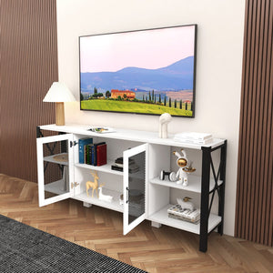 English Elm TV Industrial Farmhouse Stand with Metal Frame and Open Shelves for Large TVs, Durable Storage Unit W331S00121 W331S00121