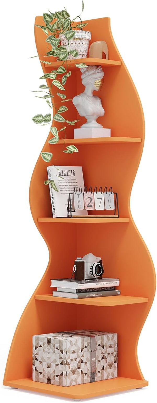 English Elm 5-tier Corner Shelving Unit Tall Engineered Wood Open Rack for Bedroom or Office Orange T3971P418292