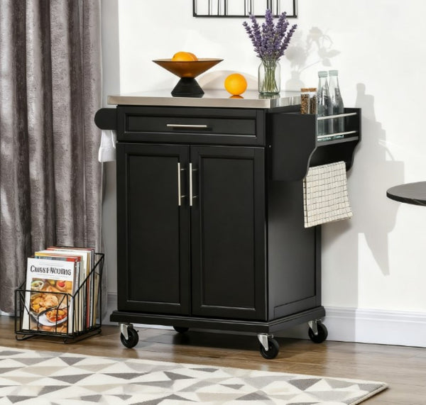 English Elm Rolling Kitchen Island Cart with Stainless Steel Top Spice Rack and Locking Wheels T3971P428088