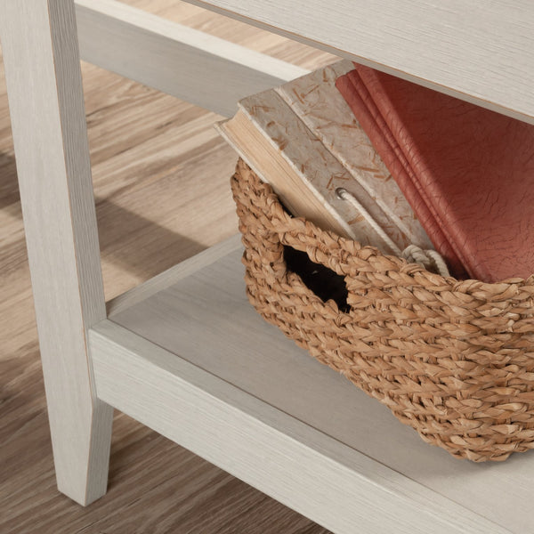 English Elm L-Shaped Desk: Modern White Finish For Small Spaces, Home Offices & Organized Workstations B356P402655