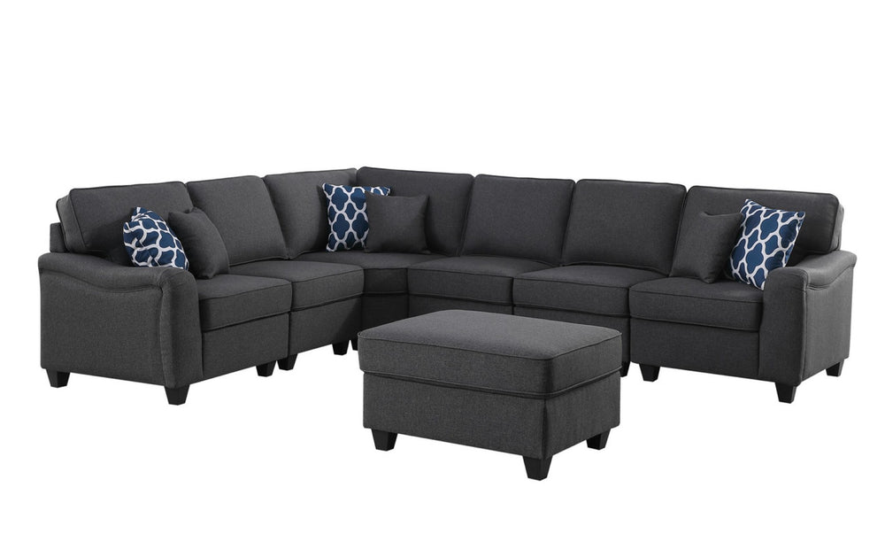 English Elm Luce Seven Piece Modular Sectional with Ottoman in Linen for Open Living Rooms B2749S00093