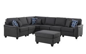 English Elm Luce Seven Piece Modular Sectional with Ottoman in Linen for Open Living Rooms B2749S00093