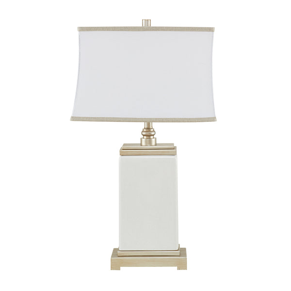 JLA Home Hampton Hill - Rectangular Ivory Ceramic Table Lamp with Antique Silver Accents, Off-White Shade, No Assembly Required MPS153-0025