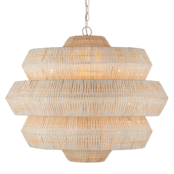 Antibes White Chandelier - Artisan-Crafted Bleached Rattan with Wrought Iron Frame for Modern Spaces