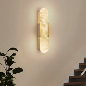 English Elm 19.7" Natural Marble Wall Sconce Set of 2 Matte Iron LED Vanity Lights 16W Dimmable 3000-6500K Gold W2312P394335