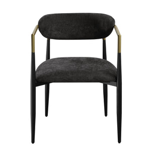 English Elm Jaramillo Black Chenille Side Chair Set of 2 – Padded Oval Seats, Gold Armrests, 220lb Capacity, Luxurious Comfort B2726P266498