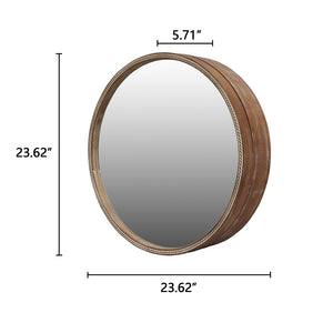 English Elm Round Rattan Textured Wall Mirror Natural Woven Frame Bohemian Accent for Any Room W2295P414103
