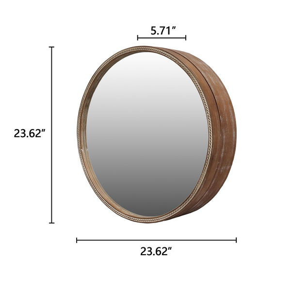 English Elm Round Rattan Textured Wall Mirror Natural Woven Frame Bohemian Accent for Any Room W2295P414103
