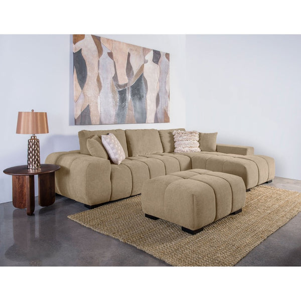 English Elm Plather Grid Tufted Upholstered Ottoman with Waterfall Cushioning for Living Rooms Camel B062P447954
