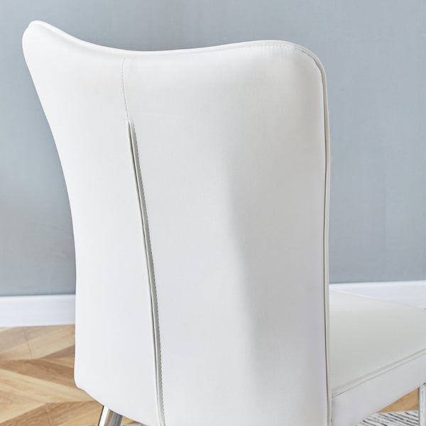 English Elm Modern Pu Leather Dining Chair Set of Six with Curved Back and Polished Metal Legs White+Silver W1151P370779