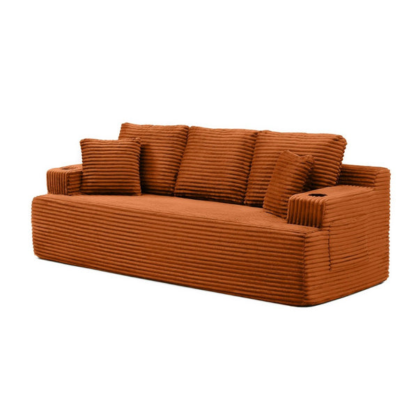 English Elm Boneless Floor Sofa Corduroy Upholstered 5 Seat with Cup Holders and Side Pockets W1117S00432