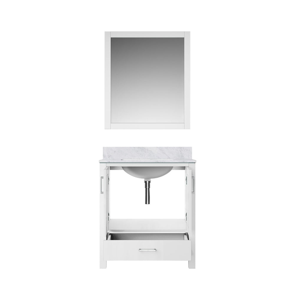 English Elm White Bath Vanity Set With Carrara Marble Top & Mirror – Elegant Design, Soft-Close Storage Solutions B2731S00671-GIGA