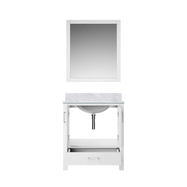 English Elm White Bath Vanity Set With Carrara Marble Top & Mirror – Elegant Design, Soft-Close Storage Solutions B2731S00671-GIGA