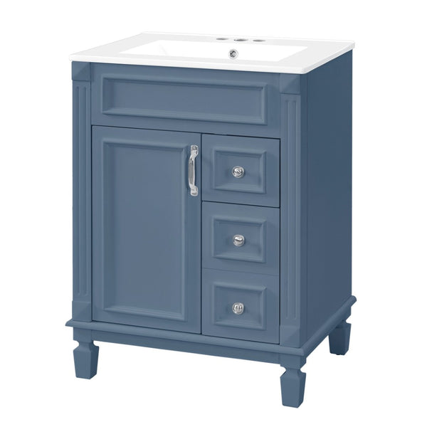 English Elm 24" French Inspired Bathroom Vanity with Ceramic Basin Soft Close Cabinet and 2 Drawers N710P318989C