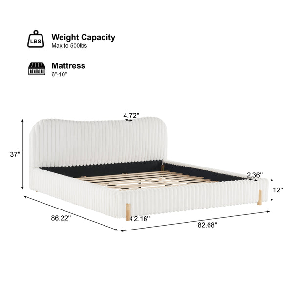 English Elm Christopher Knight Home® - Sleek White Boucle Upholstered Bed With Wavy Headboard & Vertical Stitching - King Size Comfort N769P261294W