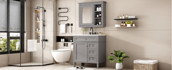 English Elm 30'' Modern Bathroom Vanity Set With Mirror, 2 Drawers & Tip-Out, Stylish Storage For Small Spaces SW000127AAE-3