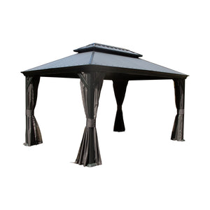 English Elm 12'x16' Hardtop Gazebo Heavy Duty Steel Frame Permanent Outdoor Pavilion with Netting W1859S00186