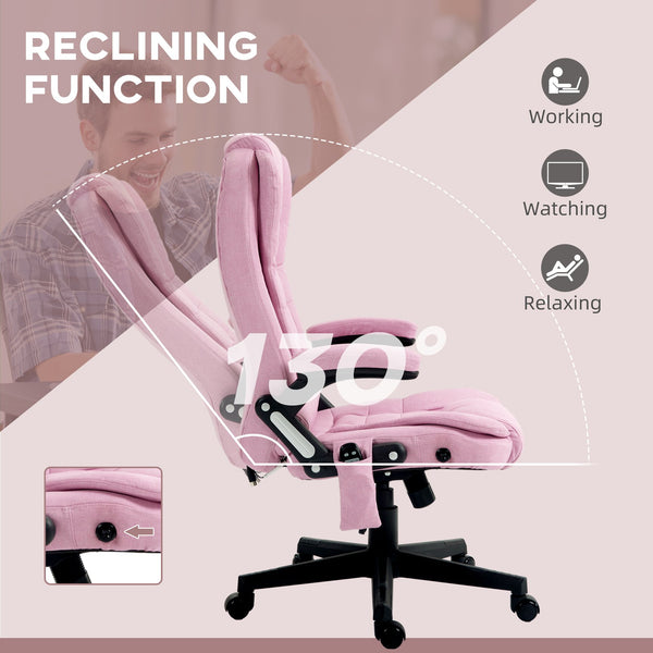 English Elm Homcom 6 Point Vibrating Massage Office Chair With Heat, Pink Linen High Back For Ultimate Comfort W2225P217958