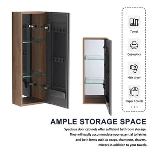 English Elm 10'' Wall Mounted Medicine Cabinet with Adjustable Glass Shelves and Jewelry Organizer W999P470283