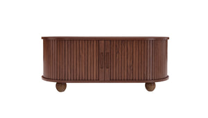 English Elm Coffee Table with Sliding Door Storage Dark Walnut Low Profile Modern Living Room W688P339193