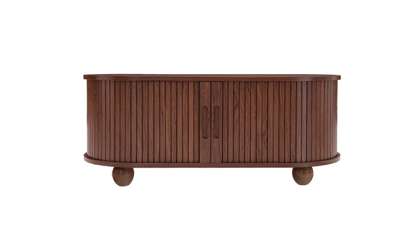 English Elm Coffee Table with Sliding Door Storage Dark Walnut Low Profile Modern Living Room W688P339193