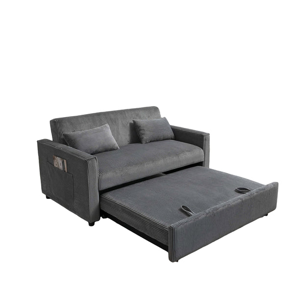 English Elm Futon 3-in-1 Corduroy Sofa Bed with Adjustable Backrest, Pull-Out Sleeper and Storage Pocket Grey W3138P281698