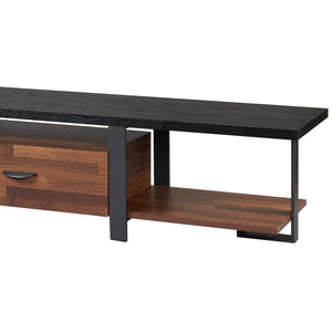 English Elm Elling Walnut & Black TV Stand with Drawers and Open Shelves, Industrial Metal Legs, 55" Ready B2726P256218