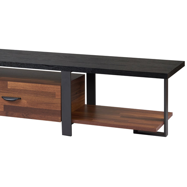 English Elm Elling Walnut & Black TV Stand with Drawers and Open Shelves, Industrial Metal Legs, 55" Ready B2726P256218