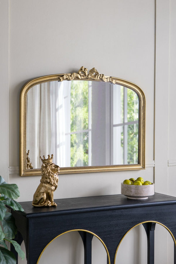 English Elm 40.2" Luxurious Baroque Gold Arch Mirror with Ornate Scrollwork Crown — Statement Accent for Entryways W2078P288166
