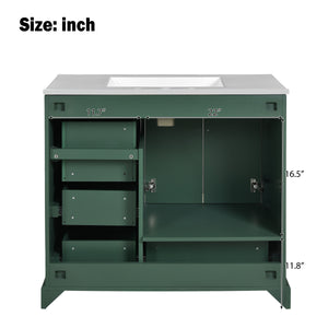 English Elm 36" Traditional Bathroom Vanity with Ceramic Sink, Solid Wood Cabinet, Soft-Close Doors & Drawers Green N729P251630F