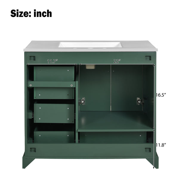 English Elm 36" Traditional Bathroom Vanity with Ceramic Sink, Solid Wood Cabinet, Soft-Close Doors & Drawers Green N729P251630F