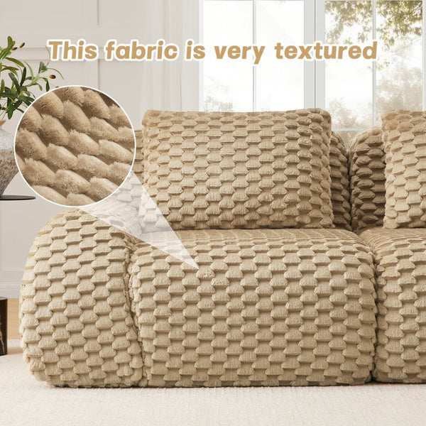 English Elm 114" U-shaped Modular Sectional Flannelette Sofa Oversized Lounge with Movable Ottoman Light Camel W714S01513