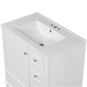 English Elm Christopher Knight Home® - 30" Freestanding Bathroom Vanity with Ceramic Sink, Soft-Close Door, Gold Knobs & 3 Drawers, Durable Painted Finish White N759P225994K