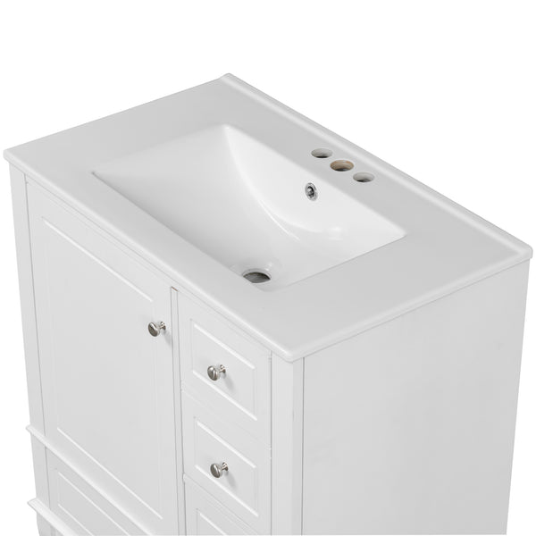 English Elm Christopher Knight Home® - 30" Freestanding Bathroom Vanity with Ceramic Sink, Soft-Close Door, Gold Knobs & 3 Drawers, Durable Painted Finish White N759P225994K